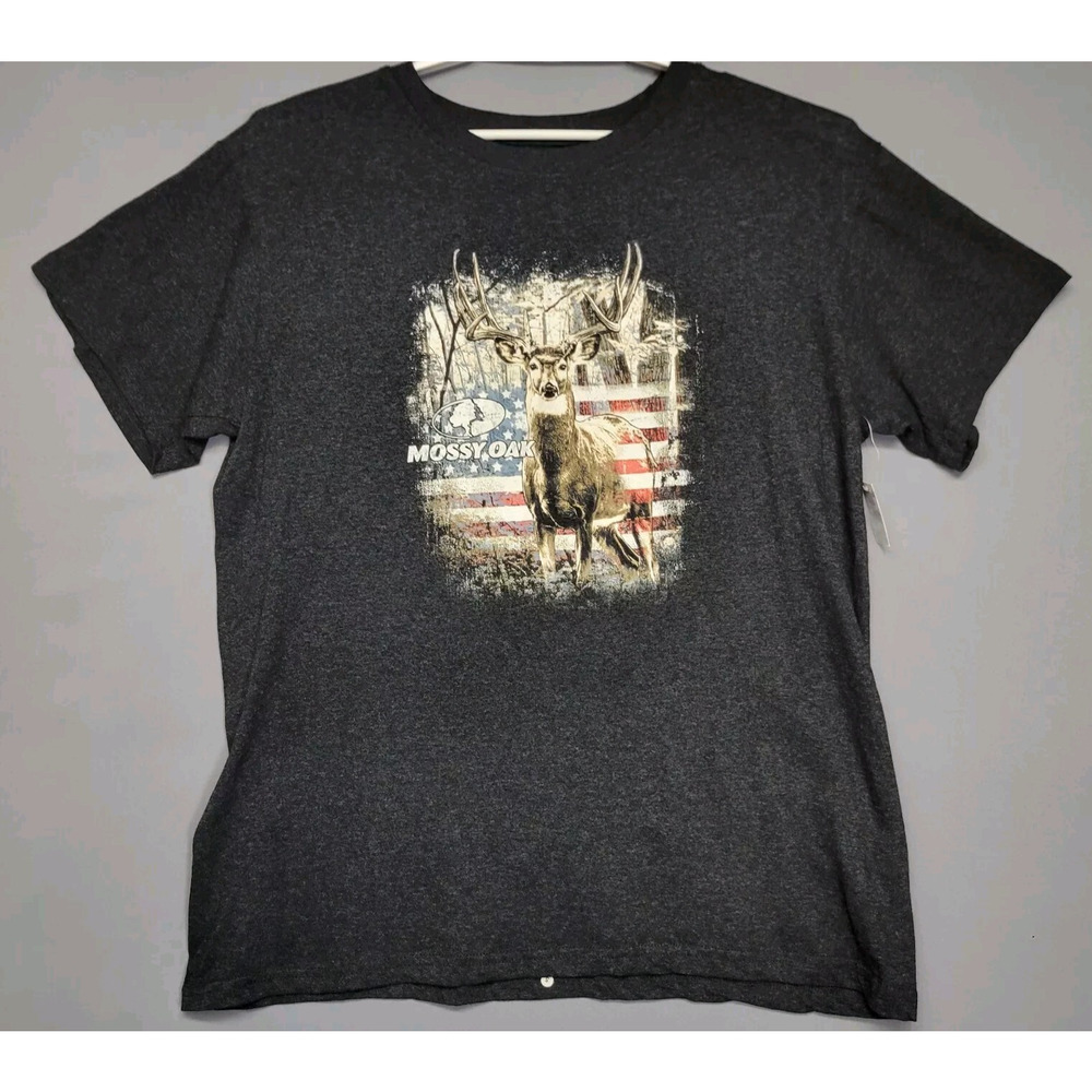 Mossy Oak by Staghorn Creek Mens L Gray Buck Deer Graphic Hunting Sports NWOT